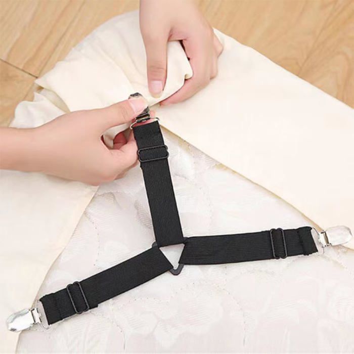 4 Pack Adjustable Elastic Ties with Metal Clips, Fitted Bedding Straps ...