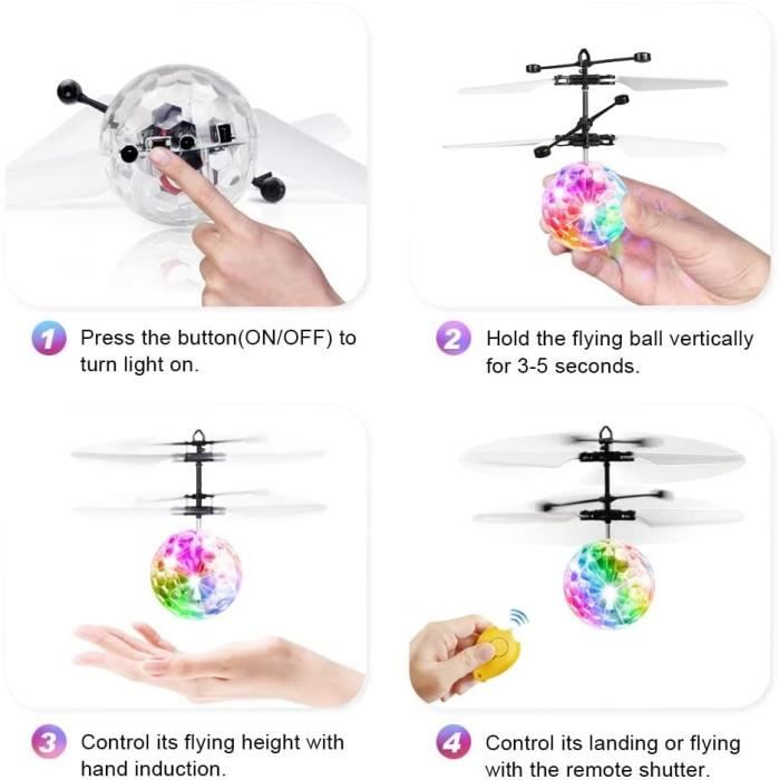 Iadong Balle volante radiocommandée, hélicoptère à induction infrarouge,  jouet avec lumière de cristal clignotante, lumière LED pour fête, convient