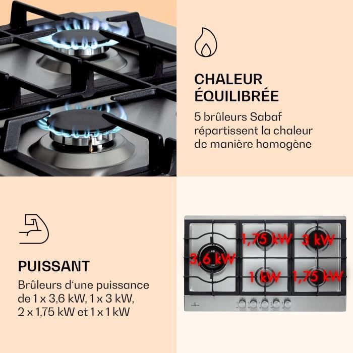 Plaque gaz 5 feux encastrable Klarstein 90 cm tables de cuisson — free download