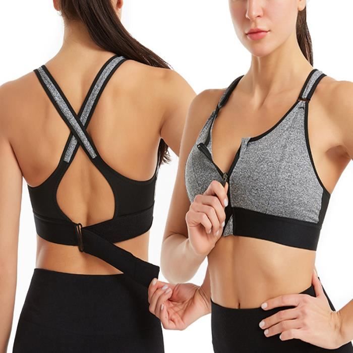 Brassiere de sport femme Maintien superieur Reglable Zip frontal Gris Gris Cdiscount Sport
