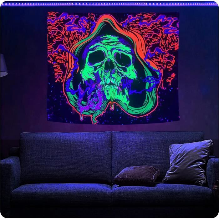 Tapisserie UV Psychédélique Tripleview Art - Tenture Murale Néon, Motif Magicien