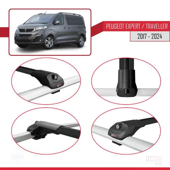 Barres De Toit Turtle Crown Pour Peugeot Expert Mk3 (2017-2024) - Version Moyenne - Capacité 250 Kg - Noir