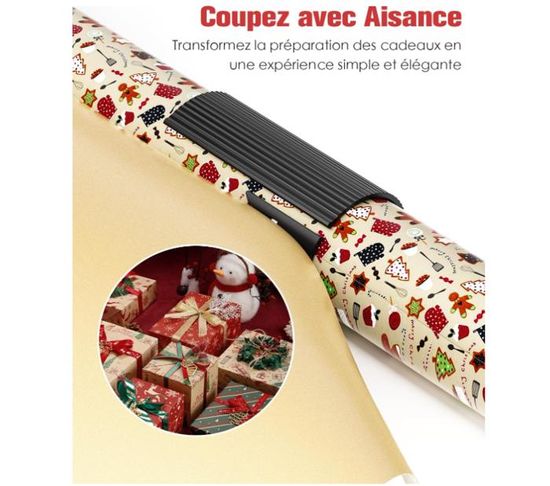 Coupe-papier Cadeau – Cutter à Rouleau Glissant, 2 Lames Et 2 Rubans Inclus, Coupe Droite Et Sûre
