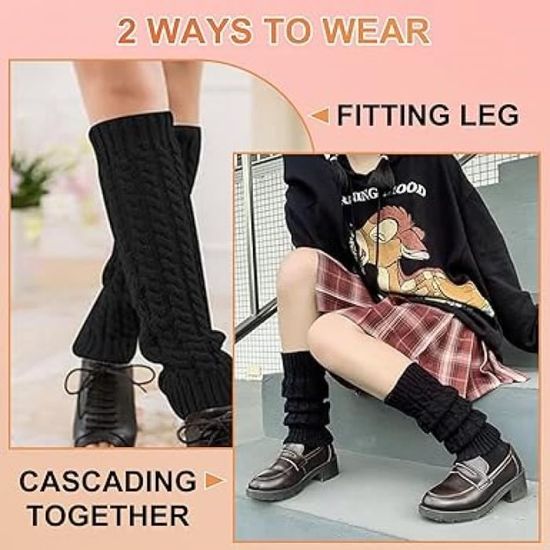 WUSJCOF Jambières Chaudes Pour Femmes - 2 Paires Noir Et Blanc - Guêtres D'hiver En Tricot élastique - Pour Oktoberfest, Yoga, Quotidien