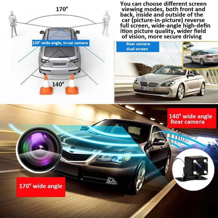Caméra Voiture Triple Objectif 1080p | Vision Avant, Milieu, Arrière Simultanée | Écran 2.4" | Vidéo Nocturne | Réduction Angles Morts