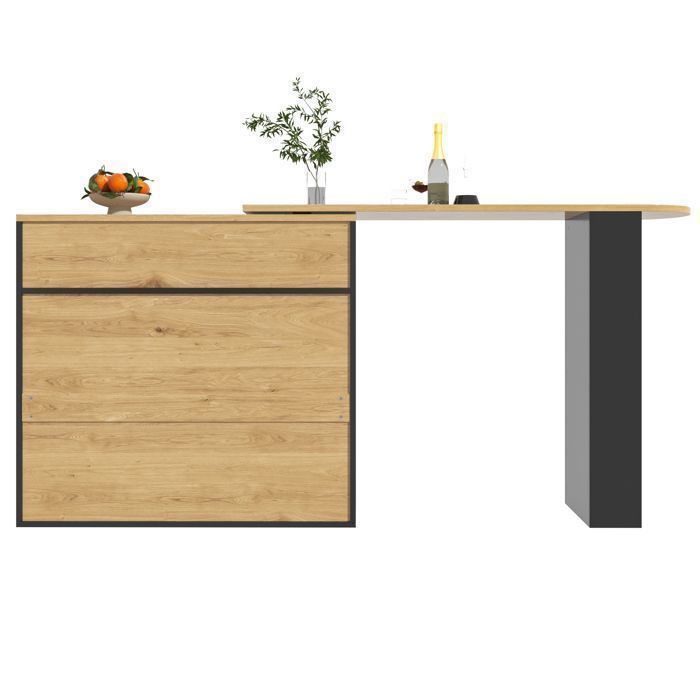 Table bar - meuble bar extensible avec led et roulettes, portes vitrées Table bar - meuble bar extensible avec led et roulettes, portes vitrées