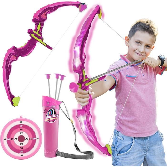Set De Tir à L'arc Enfant 2-en-1 - Arc Lumineux, Bouclier, 10 Flèches Ventouse, Cible Debout