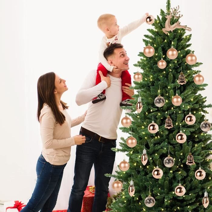 30 Pcs Mini Boules De Noël Avec Cintre 3CM,Champagne Et Rose Boules De Noel Deco Sapin Noel Décoration Mini Sapin De Noël De Table Essentielle Pour Le Sapin De Noël - Pendentifs