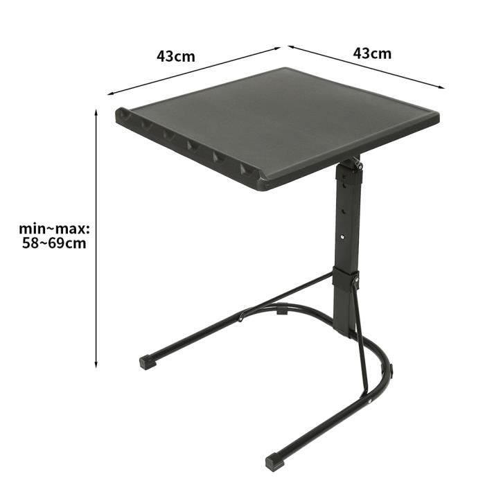 Table d'appoint pliante Niceme - Noir - Réglable en hauteur