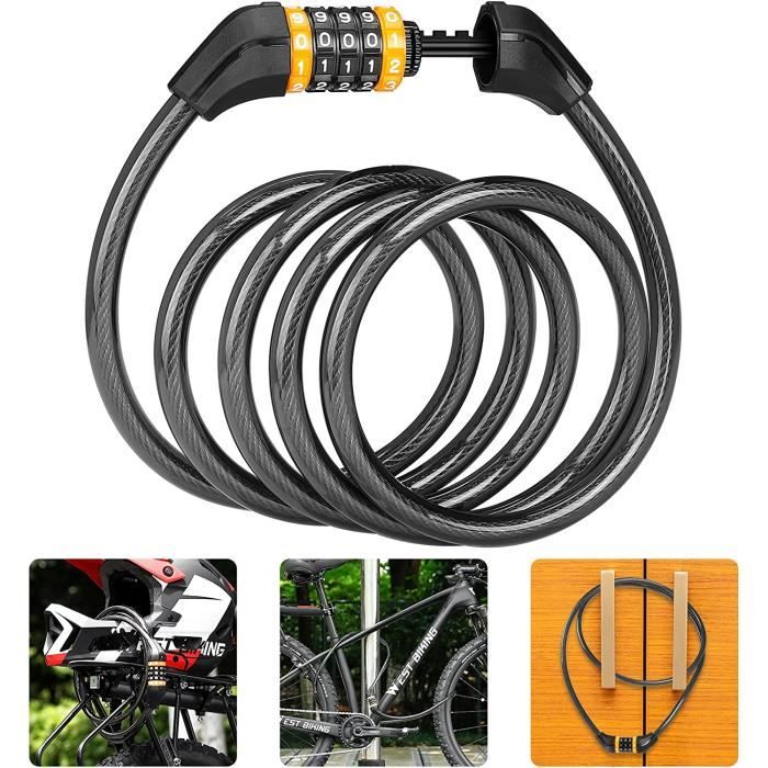 Câble Antivol Vélo à Code Ecent - 5 Chiffres 1,2m - Noir - Pour Vélo Loisir  - Cdiscount Sport