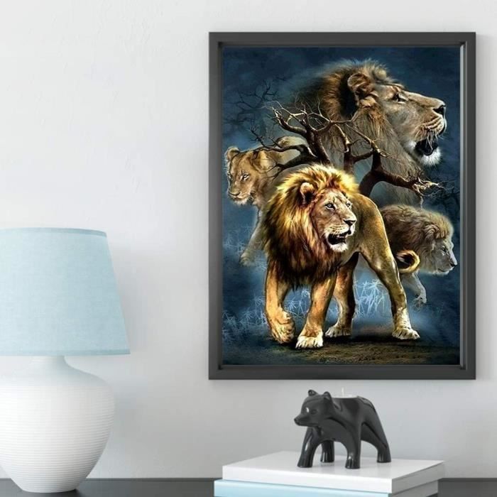 Diamond Painting Lionne Et Lionceau 40x50cm - Broderie Diamant Carré Avec Perles Multicolores