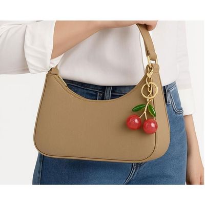 Porte-clés Cerise/fraise En Métal Doré - Longueur 32 Cm, Avec Boucles Aux Deux Extrémités - Accessoire Mignon Pour Sac à Main, Clés, Décoration