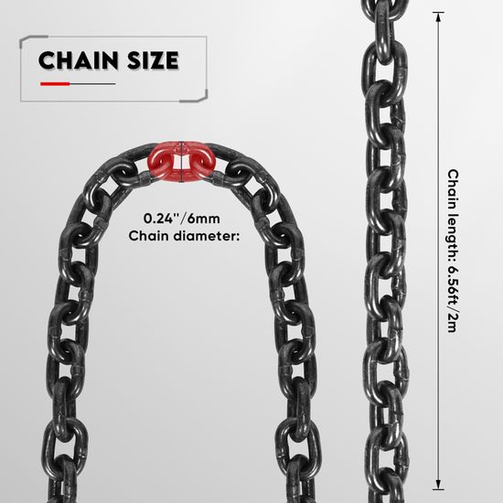 Élingue De Chaîne De Levage 1T - 6 Mm - 2 M Réglable - Acier Testé Jusqu’à 4T - Pour Chantier, Port, Mine