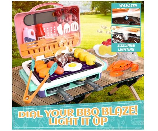 BBQ Grill Playset Toy, Ensemble de Jouets de Simulation de Barbecue pour Enfants avec ustensiles