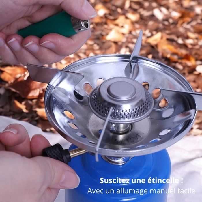 Gaziniere Gaz Réchaud à Gaz Pliable Avec Allumage Piézo – Parfait Camping, Randonnée, Festivals Réchaud 3000W Compact