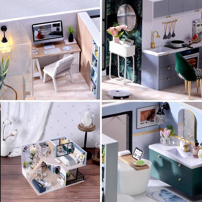 Kit Maison Miniature DIY Adulte - Boîte Théâtre Winter Life Avec Lumières LED - Cadeau Créatif Bricolage - Cuteefun