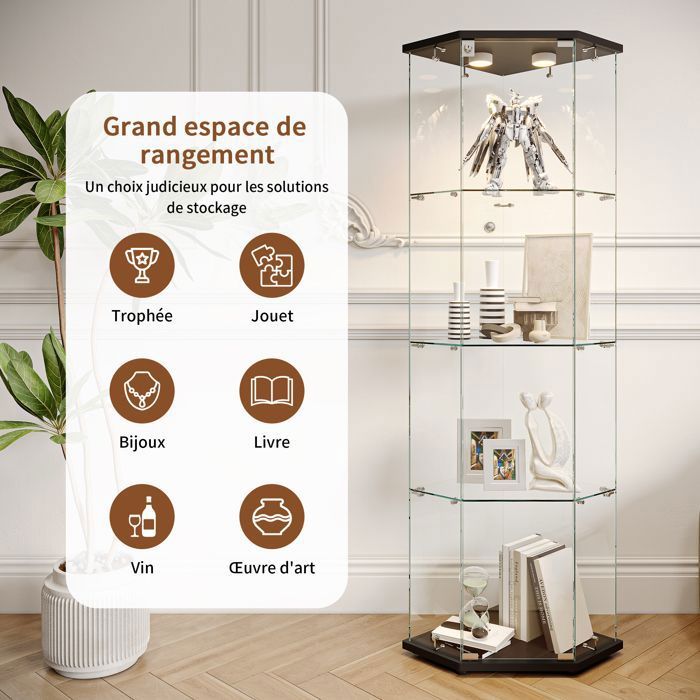 Vitrine en verre - 162 cm - LED multicolore - Verre trempé - Design ...