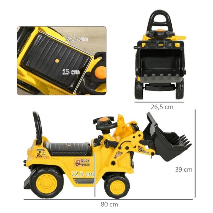 COIL – Tracteur à Pédales Avec Pelle Et Godet – Pelle Mécanique Enfant – Charge 50 Kg – Siège Réglable – Klaxon – 125 Cm