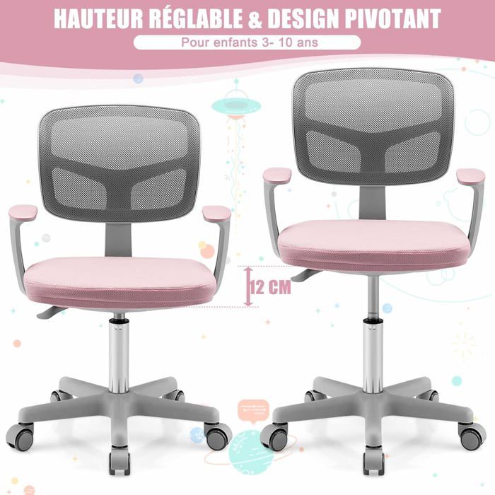 GOPLUS Chaise Bureau Enfant Hauteur Réglable 41-52cm Avec Repose-Pieds Et Accoudoirs Rabattables - Bleu