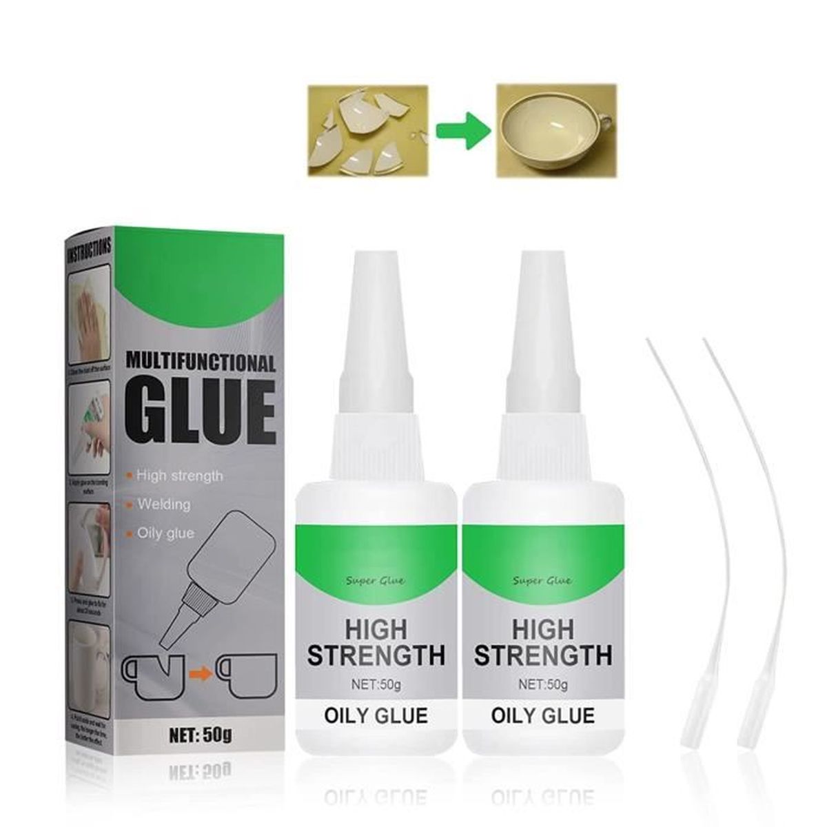 Super Glue Extra Forte,Colle Plastique Extra Forte,Transparente Glue Extra Forte avec 2 Buses à