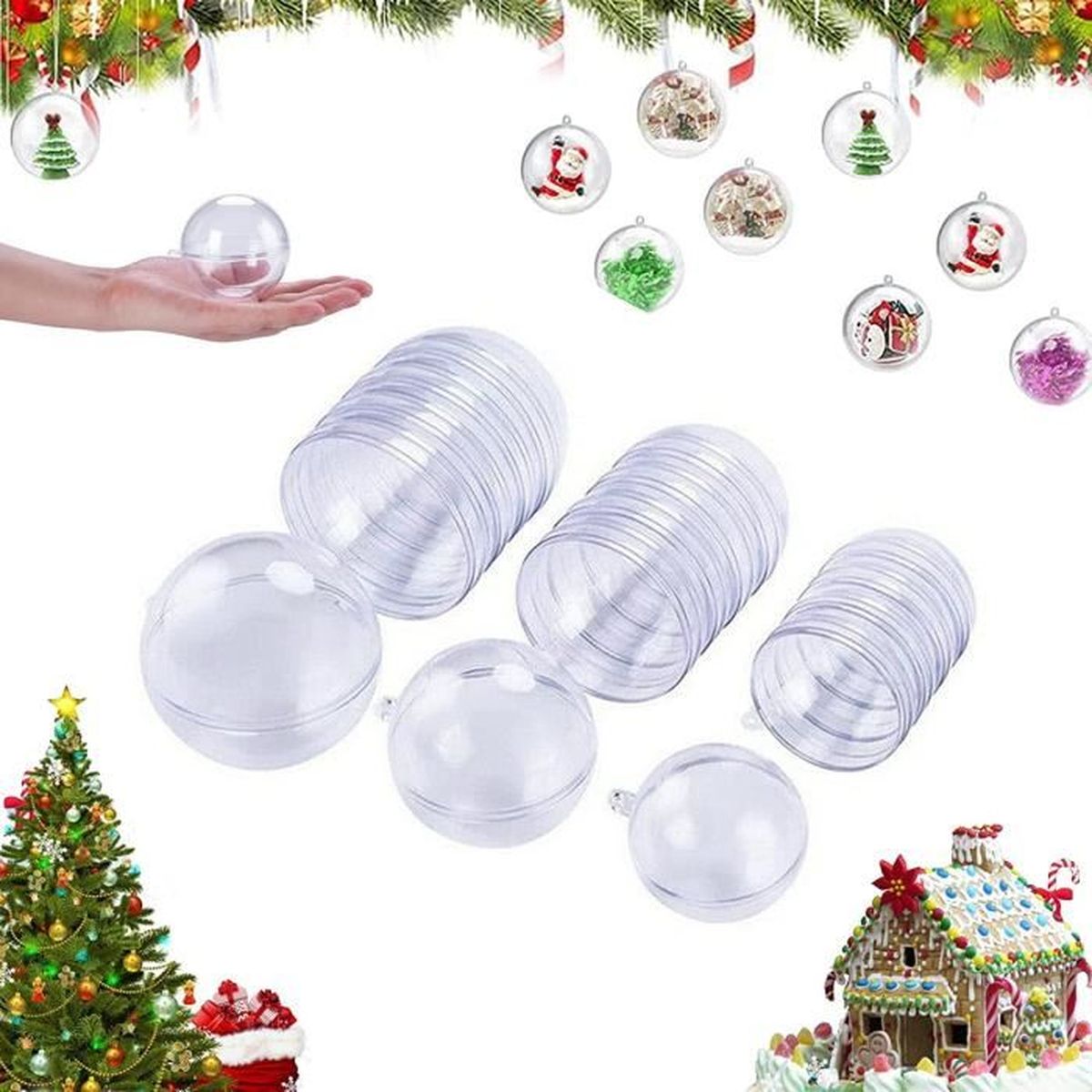 30 PCS Boules De Noël à Remplir en Plastique Transparent, Boules