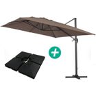 Parasol jardin déporté Alu Sun 4 - Rectangle - 3 x 4 m - Taupe - Dalles incluses - Habitat et Jardin