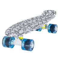 Skateboard  Rétro Cruiser avec planche imprimée avec motifs de crânes 56 cm - Roulements ABEC-7 - Roues bleues transparentes de 59