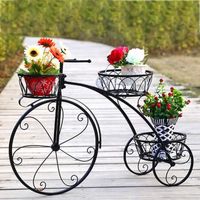 UNHO Étagère à Fleurs Fer Forgé Porte Plantes 79.5 x 52 x 23.5cm Escalier Fleurs en Forme de Vélo pour Orchidées Violon Jardin