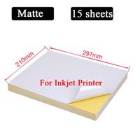Etiquette,Papier autocollant A4 blanc mat brillant pour imprimantes à jet d'encre ou Laser, économique, 15 feuilles- 15 Inkjet A4