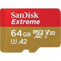 Carte Mémoire microSDXC SanDisk Extreme 64 Go + Adaptateur SD avec Performances Applicatives A2 jusqu'à 160 Mo/s, Classe 10, U3, V30