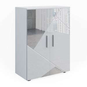 MEUBLE BAS COMMODE SDB Vicco meuble de rangement de salle de bain Irma, Blanc brillant avec inserts, 60 x 81 cm