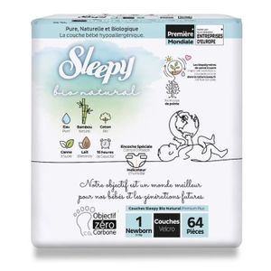 COUCHE Sleepy Bio Natural Couches Taille Naissance - Certifiées Oeko Tex et hypoallergéniques T1 x 64 (2 à 5 Kilos)