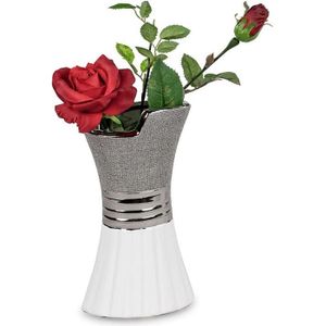 Argent 18x21 cm Vase décoratif Moderne Vase à Fleurs Vase de Table Vase en céramique Blanc