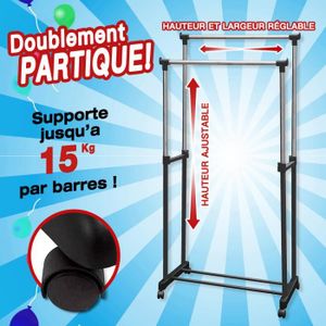 Double Portant À Vêtements modulable 168cm Noir à Prix Carrefour