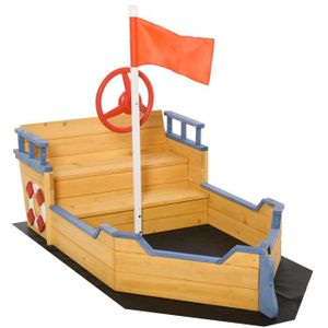 BAC À SABLE Bac à sable bateau de pirate - banc, coffre rangement, gouvernail, drapeau, bâche - bois sapin pré-huilé
