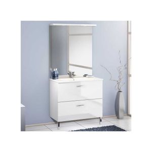 SALLE DE BAIN COMPLETE Ensemble meuble salle de bain 90 cm Blanc + vasque - OLTEN - L 90 x l 46 x H 70 cm
