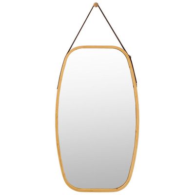 Miroir Mural Avec Sangle Cuir Et Cadre Bambou - 77x44 Cm Ou 99x45 Cm, Réglable, Pour Salle De Bain Ou Chambre - 7