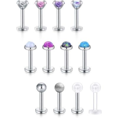 ZS - Lot De 7 Anneaux De Piercing Pour Lèvre 16G - Forme C Et U En Acier Inoxydable - Avec Opale Et Zircone Cubique - Pour Homme Et Femme - 8