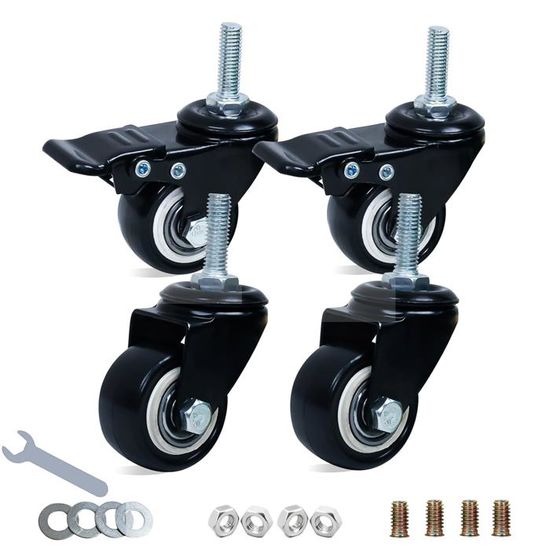 Ieron Lot De 2 Butées Frein Patins – PU 45.5x36x34mm, Hauteur Réglable, Pour Quad, Glace, Vitesse, Sols Bois/béton