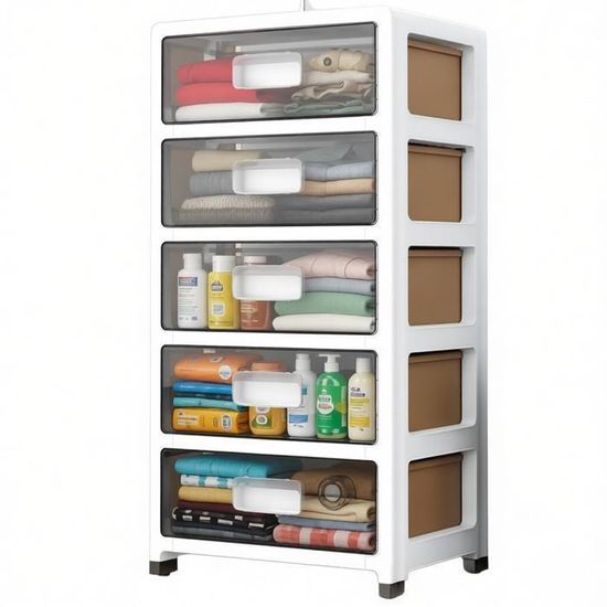 Tour De Rangement à Roulettes 6 Tiroirs Plastique - Meuble Blanc 60x34x103cm Pliable