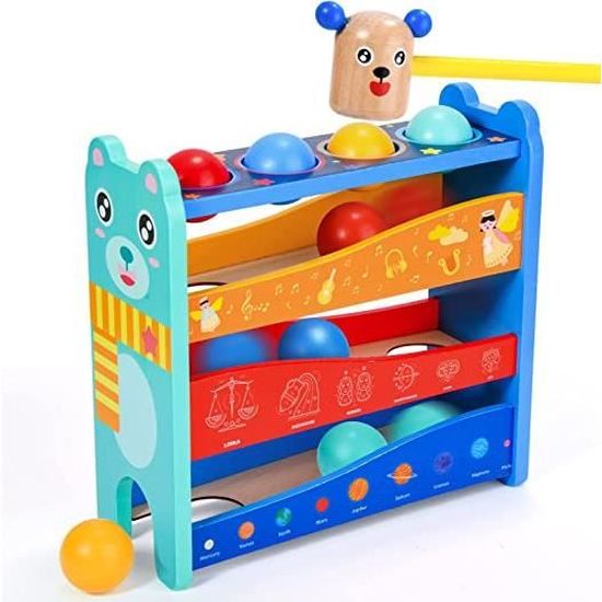 Jouet à Balle Et Tube Soufflé En Bois – 15 X 5 Cm – Flotteur Avec Balles En Mousse – Coordination Et Souffle – Dès 3 Ans