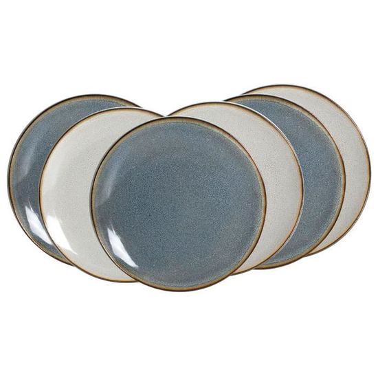 Ard'time Lot 6 Grandes Assiettes Porcelaine Komae – Noir & Blanc Motif Graphique – Ø26 Cm Micro-ondes & Lave-Vaisselle