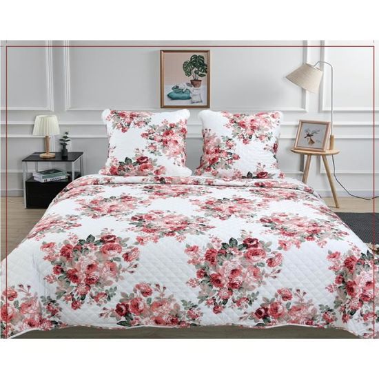Couvre-lit Boutis épais Matelassé 220x240cm Avec 2 Taies D'oreiller - Microfibre, Imprimé Double Face, Garnissage Polyester