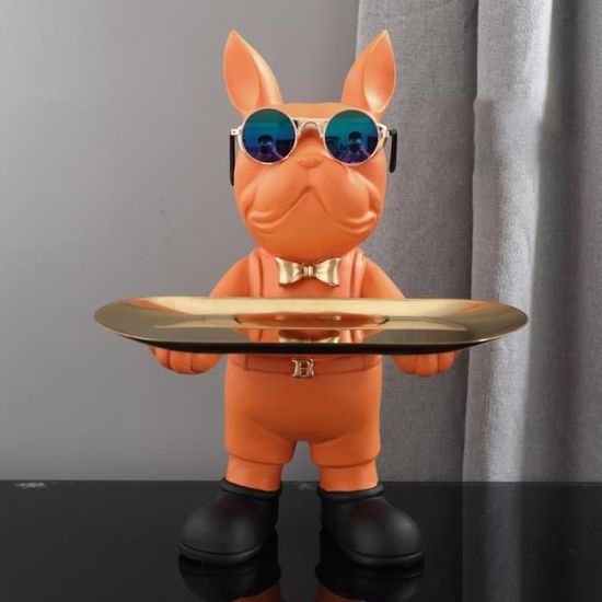 Statue De Bouledogue En Résine – Plateau Rangement Déco, Multifonction (tirelire, Porte-clés, Bijoux…)