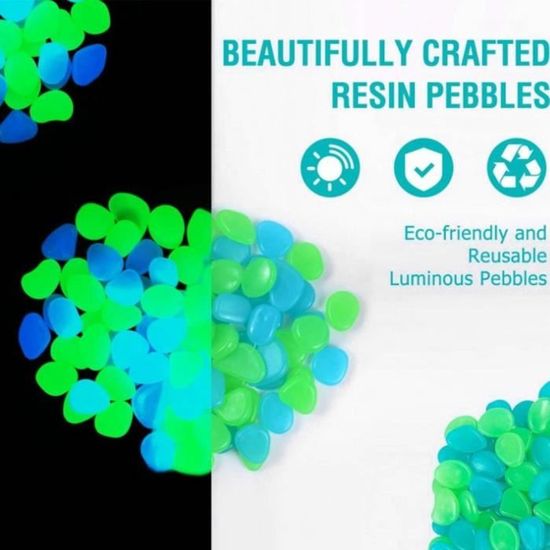 300 Galets Lumineux Blancs – Pierres Phosphorescentes Pour Jardin, Aquarium, Allées – Recharge Solaire