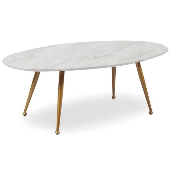 Table basse ovale MENZZO Romy Effet Marbre - Blanc - Ovale - Métal - 120 cm x 65 cm x 42 cm