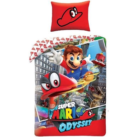 Parure De Lit Super Mario Bros Réversible Pour Enfant - Housse 140x200 Cm + Taie D'oreiller 63x63 Cm - Textile Doux Certifié Oeko-TEX