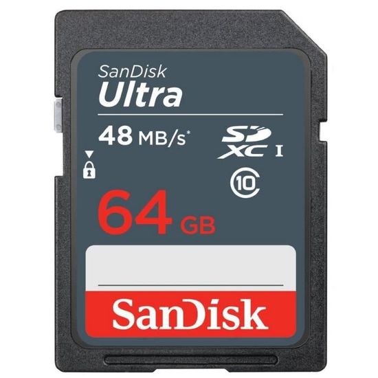Carte mémoire flash - SANDISK - Ultra 64GB SDXC UHS-I - Classe 10 - Vitesse de lecture jusqu'à 48 Mo/s