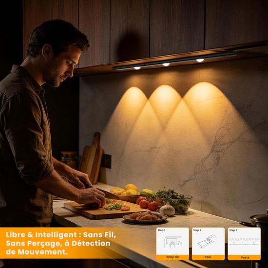 Lot De 2 Lampes LED WOBANE Pour Armoire – Détecteur De Mouvement, 3 Couleurs De Lumière