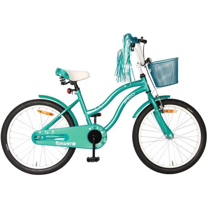 Amigo Flower - Vélo enfant 20 pouces - Les filles à partir de 5-9 ans - Turquoise